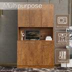 71" Kitchen Pantry Cabinets with Microwave Stand, 6 Doors & 3 Adjustable Shelves, Freestanding China Cabinet Hutch, Buffet Cabinet with Storage, Walnut