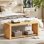 Bamboo Bench with Shelf, 35-in Entryway Bench Seat for Indoor, Natural | shoe bench for entryway, hallway, doorway, modern benches for end of bed bench, low bench for window