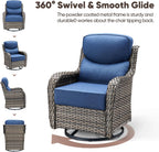 Swivel Patio Chairs sofa Set of 4 with 6" Thick Cushion - Wicker Outdoor Swivel Rocker Patio Chair ,Sofa/Glass coffee table, High Back Comfortable Outdoor Glider Chairs - Grey Wicker | Blue Cushions