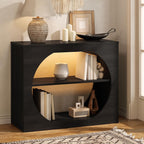 Entryway Table, 39'' Black Console Table with LED Light 3-Tier Modern Wood Accent Console Tables for Entryway, Living Room, Foyer, Hallway, Entry