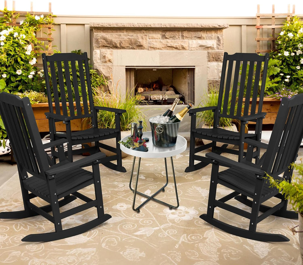 Oversized All-Weather Outdoor Rocking Chairs Set of 2, Patio Rocker | Ergonomic Curved Slat High Back, Smooth Rocking, Tall Seat Relieves Calf, Holds 380lbs, Fade Crack Resistant & Easy to Clean