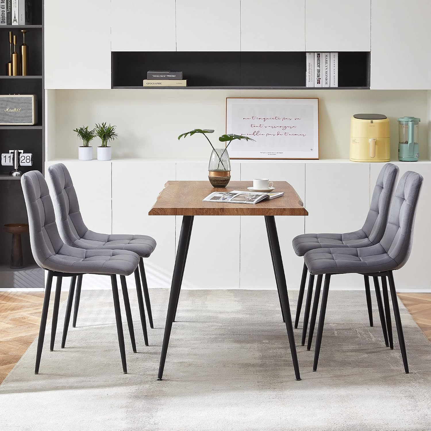 Rectangular Dining Table Set with Upholstered Chairs - Modern Kitchen Table and Chairs Set of 4 for Small Spaces - Grey