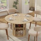 IDEALHOUSE 47 Inch Round Dining Table for 4, Natural Oak | Farmhouse Kitchen Table, 2-Layer Storage Shelf, Wood Slide Door, Space Saving