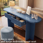 63" Fluted Entryway Console Table with 2 Drawers & Storage, Blue | Ribbed Accent Piece,Curved Edge,Hidden Catch-All,Dense MDF,Narrow Hallway,Behind Couch,Slim Profile,Solid Build,Foyer Accent