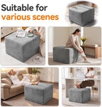 23in Square Pouf Ottoman, Large Corduroy Ottoman Foot Rest with Solid High-Density Foam, Removable Washable Cover, Soft Floor Foot Stool for Living Room, Bedroom, Grey