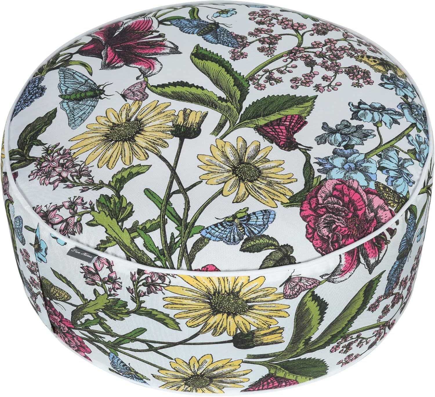 Inflatable Outdoor Ottoman,20"x9" Portable Patio Pouf,Water Resistant,Fade-Resistant,Round Blow Up Footrest Stools for Home Garden Camping Travel(Butterfly Flower)