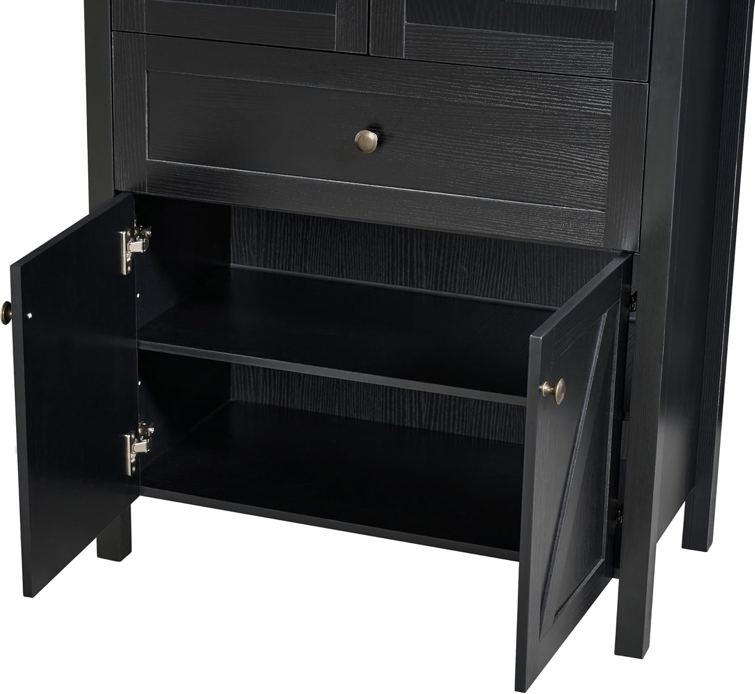 71" Tall Arched Pantry Cabinet, Kitchen Storage Pantry Cabinet, Farmhouse Wood Arched Bookshelf with Drawers and Adjustable Shelves for Living Room, Kitchen, Dining Room (Black)