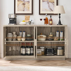 ONBRILL Buffet Cabinet with Storage, 63" Sideboard Cabinet with 4 Doors & Shelves, Wooden Kitchen Coffee Bar Credenza Storage for Living Room, Hallway (63" Wide), Light Grey