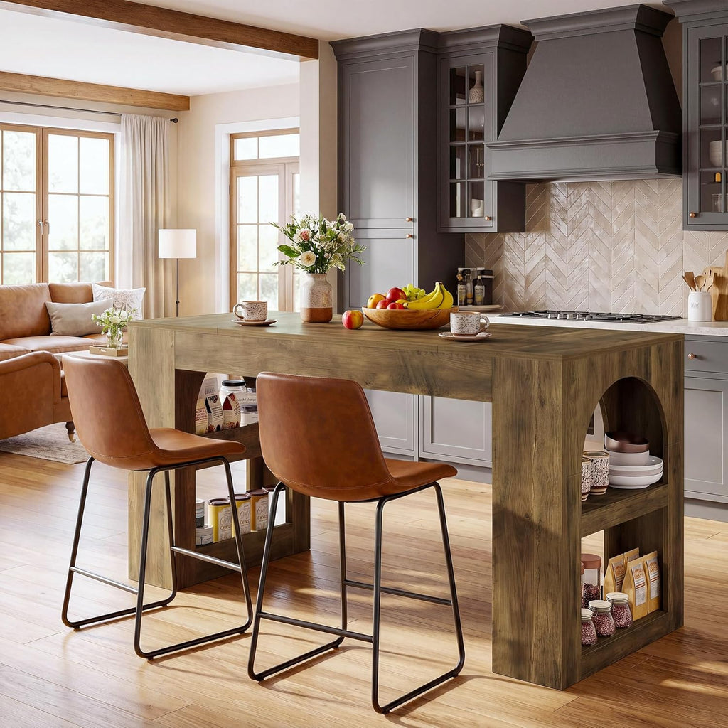 Tribesigns 63-Inch Kitchen Island with Storage, Farmhouse Stationary Island Table with Large Countertop, Counter Height Coffee Bar Unit for Kitchen, Living Room, Basement