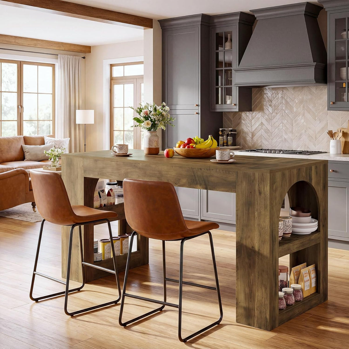 Tribesigns 63-Inch Kitchen Island with Storage, Farmhouse Stationary Island Table with Large Countertop, Counter Height Coffee Bar Unit for Kitchen, Living Room, Basement