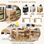 Extendable Dining Table with Storage, Transformer Console Table for 1-4 People, Mobile Rolling Island Table Space Saving Dining Room Table with Built-in Outlet for Homes, Apartments, Natural