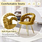 TesNus Velvet Dining Chairs Set of 2, Mustard Yellow Upholstered Velvet Chairs with Gold Metal Legs, Modern Armchairs with Curved Backrest for Dining Room, Living Room, or Makeup Vanity