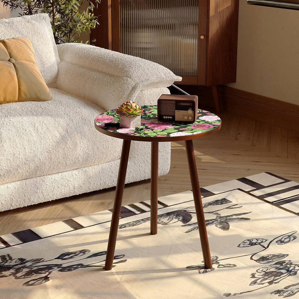 Round Side Table,Mid Century Modern End Table for Couch Bedside,Easy Assembly Accent Nightstand with Solid Wood Leg for Living Room,Bedroom,Corners,Small Table Stand for Small Spaces