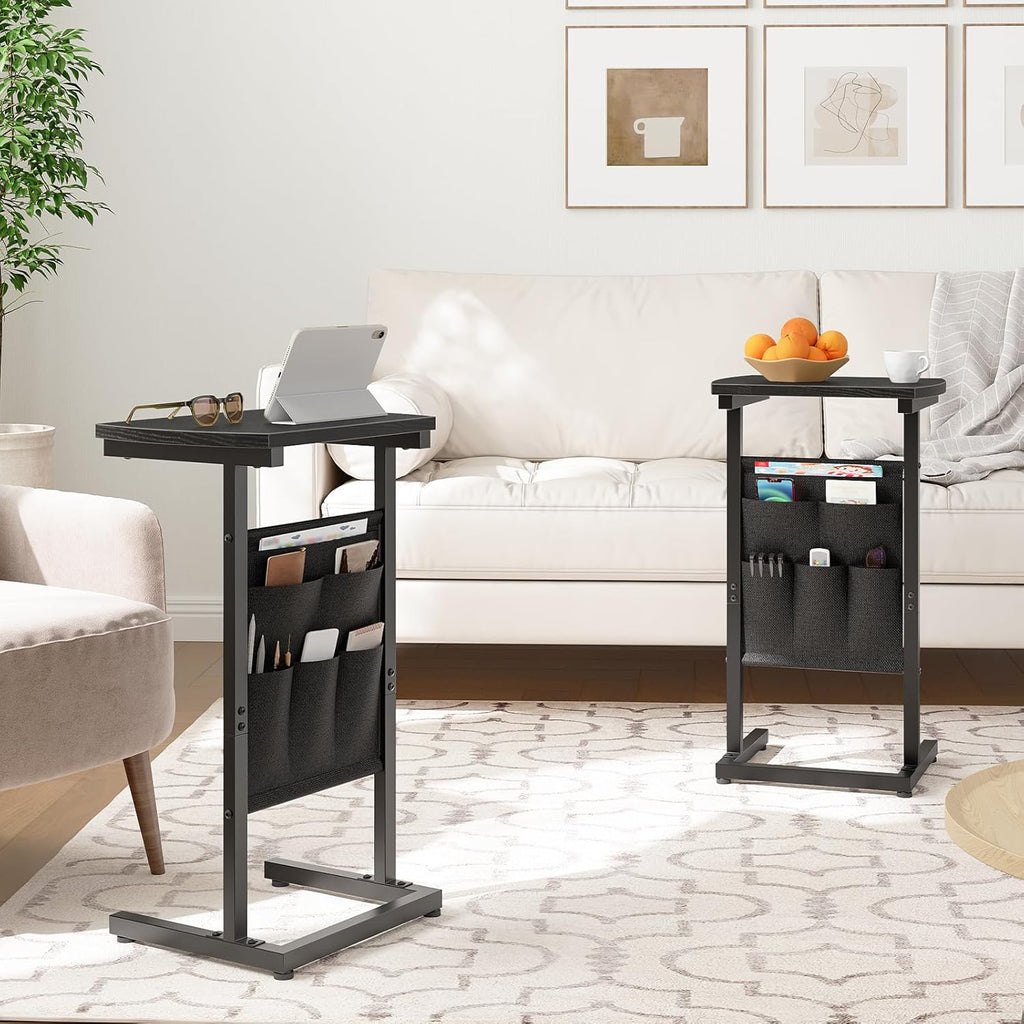 HOOBRO C Shaped End Table, 28.3" Side Table for Small Spaces, Couch Table with Storage Bag, Slide Under Sofa Side Table, for Living Room, Bedroom, Black BB40SF01