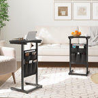 HOOBRO C Shaped End Table, 28.3" Side Table for Small Spaces, Couch Table with Storage Bag, Slide Under Sofa Side Table, for Living Room, Bedroom, Black BB40SF01