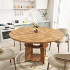 Jojoka 47 Inch Round Dining Table for 4-6 People, Wooden Kitchen Table with Sturdy Pedestal Base, Small Dining Table, Round Table for Dining Room & Living Room, Easy Assembly – Walnut Brown