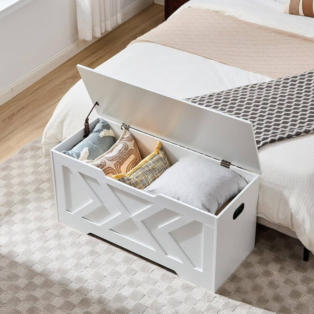 39.3" Storage Bench with 2 Safety Hinges,entryway Bench,Blanket Storage,Shoe Storage Bench for Entryway,Bedroom,Living Room