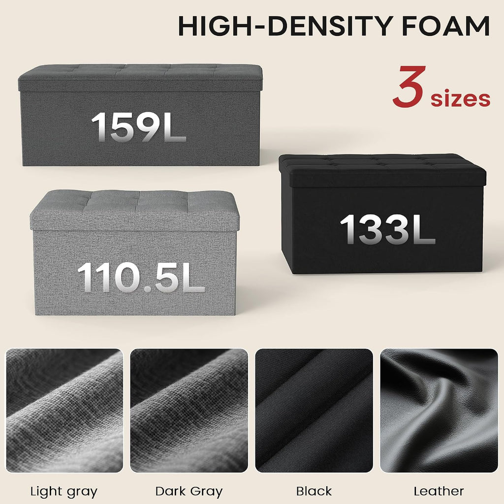 Ottoman with Storage,Black | Folding Storage Ottoman Bench for Living Room and Bedroom,Rectangle Foot Rest Stools Holds up to 660 lbs