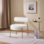 Yaheetech Accent Chair, Modern Tufted Vanity Chair, White | Boucle Fabric Vanity Stool with Gold Metal Legs, Cozy Sherpa Club Chair for Living Room Bedroom Home Office Makeup Room