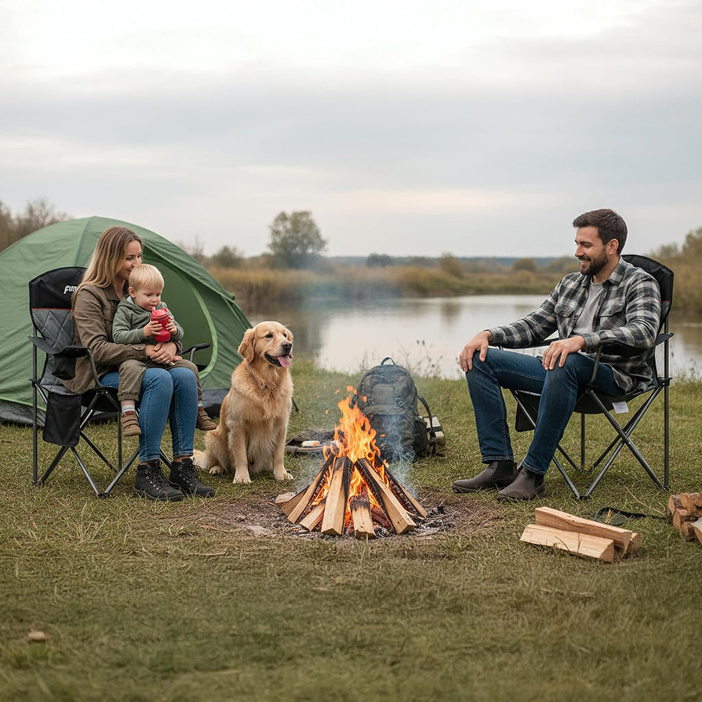 Padded Camping Chair with Sturdy Armrests, Heavy Duty Folding Chair for Adults Supports 350lbs, Portable Outdoor Chair with Reinforced Carry Bag for Camping, Fishing, Lawn & Sports