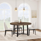 GarveeHome 47 in Round Dining Table, Industrial Dinner Table for 4 to 6, Wooden Kitchen Table with Sturdy Metal Frame & Rustic Brown Finish, Circle Kitchen Table for Dining Room, Kitchen （No Chairs）