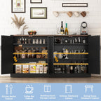 Sideboard Buffet Cabinet with Storage - 65 Inch Farmhouse Kitchen Pantries Sideboard Cabinets with Adjustable Shelves, Wooden Coffee Bar Cabinet Buffet Table for Kitchen, Dining Room, Black