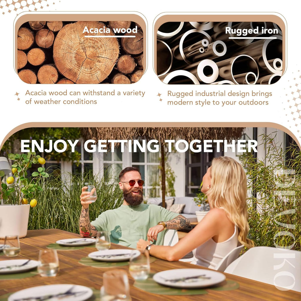 Devoko 6 Person Acacia Wood Dining Table for Kitchen,Natural | Farmhouse Kitchen Table for 6 for Indoor Outdoor Mesa De Comedor