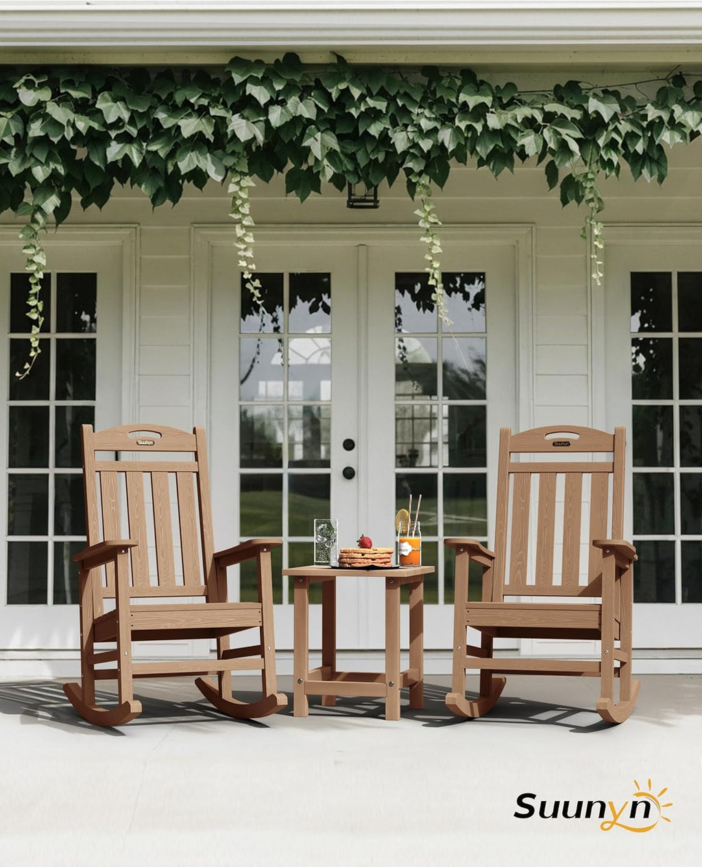 Outdoor Rocking Chair, HDPE Patio Rocking Chair, All Weather,Teak