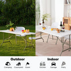 Folding Table 6ft, Heavy-Duty 500lbs Weight Capacity Foldable Table with HDPE Top & Steel Legs, Portable 6 Foot Picnic Table for Indoor Outdoor Parties, Camping, Event