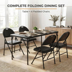 IDEALHOUSE 5 Piece Protable Folding Card Table and Chairs Set, Black | Foldable PU Upholstered Table and Chairs Set of 5, Metal Frame, for Dining Room, Living Room, Office, Camping