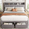 DUMOS Queen Bed Frame, Upholstered Platform Bed Frame with Storage Drawers