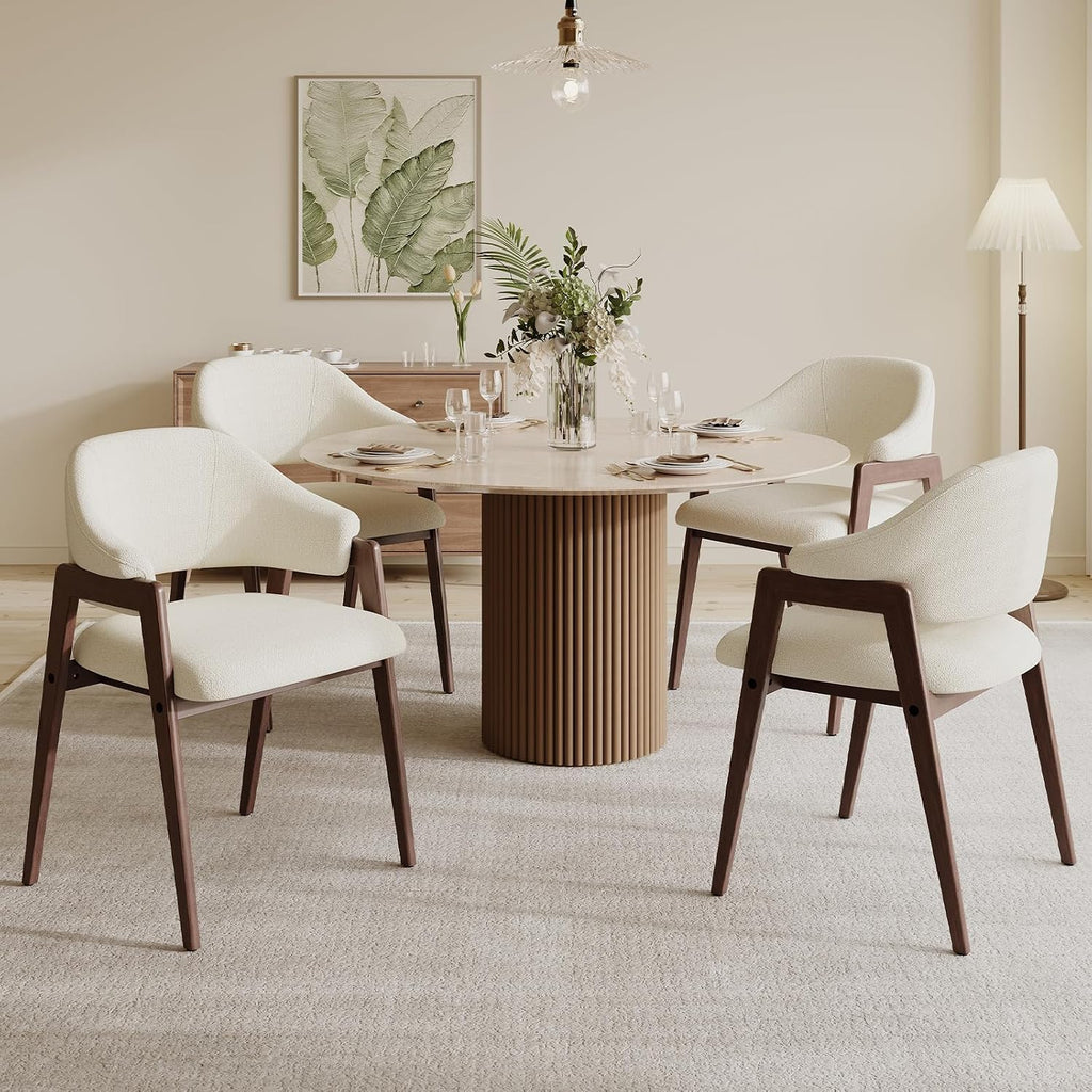 MALOL Wooden Dining Chairs Set of 4, Modern Fabric Upholstered Dining Room Chair, Kitchen Side Chairs, Farmhouse Dinner Chair with Curved Open Back for Kitchen, Beige