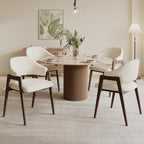MALOL Wooden Dining Chairs Set of 4, Modern Fabric Upholstered Dining Room Chair, Kitchen Side Chairs, Farmhouse Dinner Chair with Curved Open Back for Kitchen, Beige