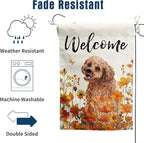 Floral Golden Doodle Garden Flag Fall Yard Flag Wildflower Dog Garden Flags Orange Autumn Lawn Flags Welcome Thanksgiving Outdoor Flags for Outside 12x18 Double Sided Small