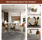 Montary 59” Modern Round Dining Table for 6-8 Seat, Artificial Marble Dining Room Table with Lazy Susan, 3 Gold Circles Stainless Steel Base, Sintered Stone Top Dining Table (Only Table)