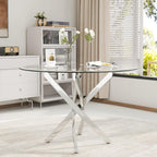 36 inch Round Glass Dining Table for 4 People,Modern Dining Room Table with Silver Stainless Steel Base,Dining Room/Apartment/Bistro Setting
