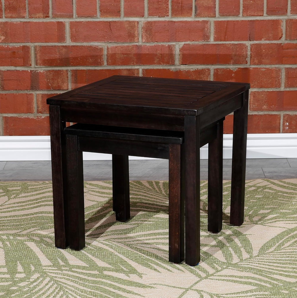 2-Piece Eucalyptus Nesting Table Set with Espresso | Nesting tables for storage and entertaining