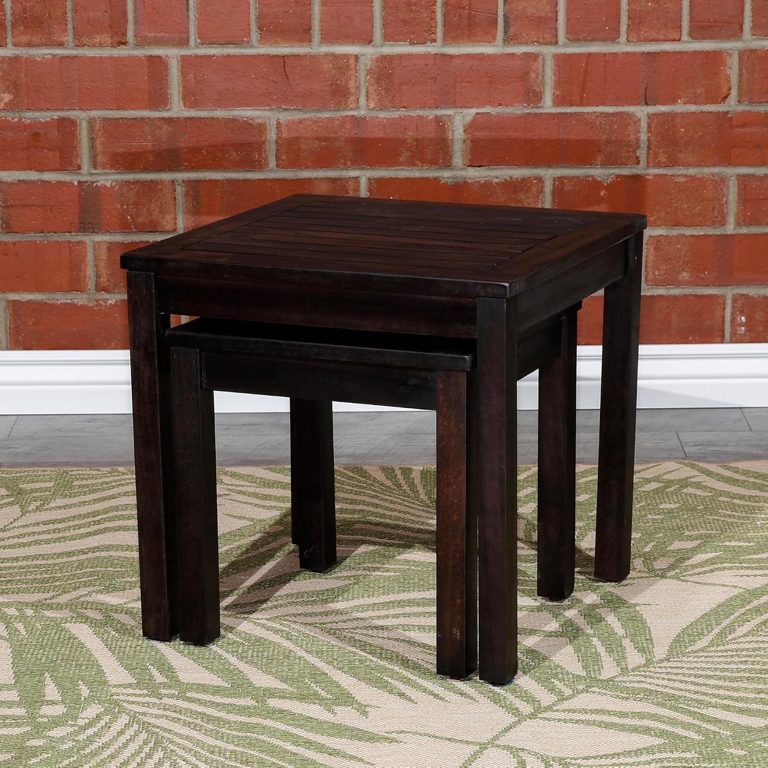 2-Piece Eucalyptus Nesting Table Set with Espresso | Nesting tables for storage and entertaining