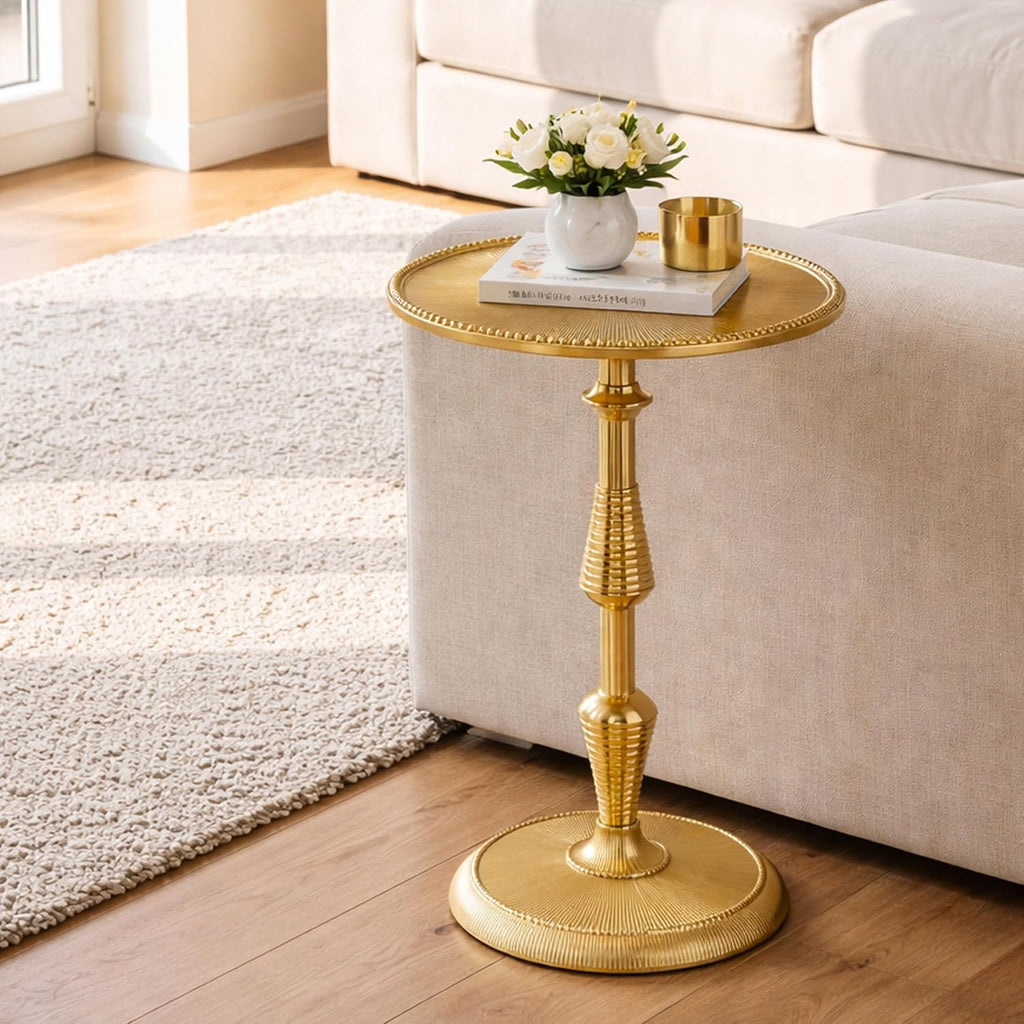 CLEENTABLE Modern Round Gold End Table - 15" Width x 21" Height Metal Side Table for Living Room, Bedroom & Small Spaces - Luxury Gold Finish Accent Table