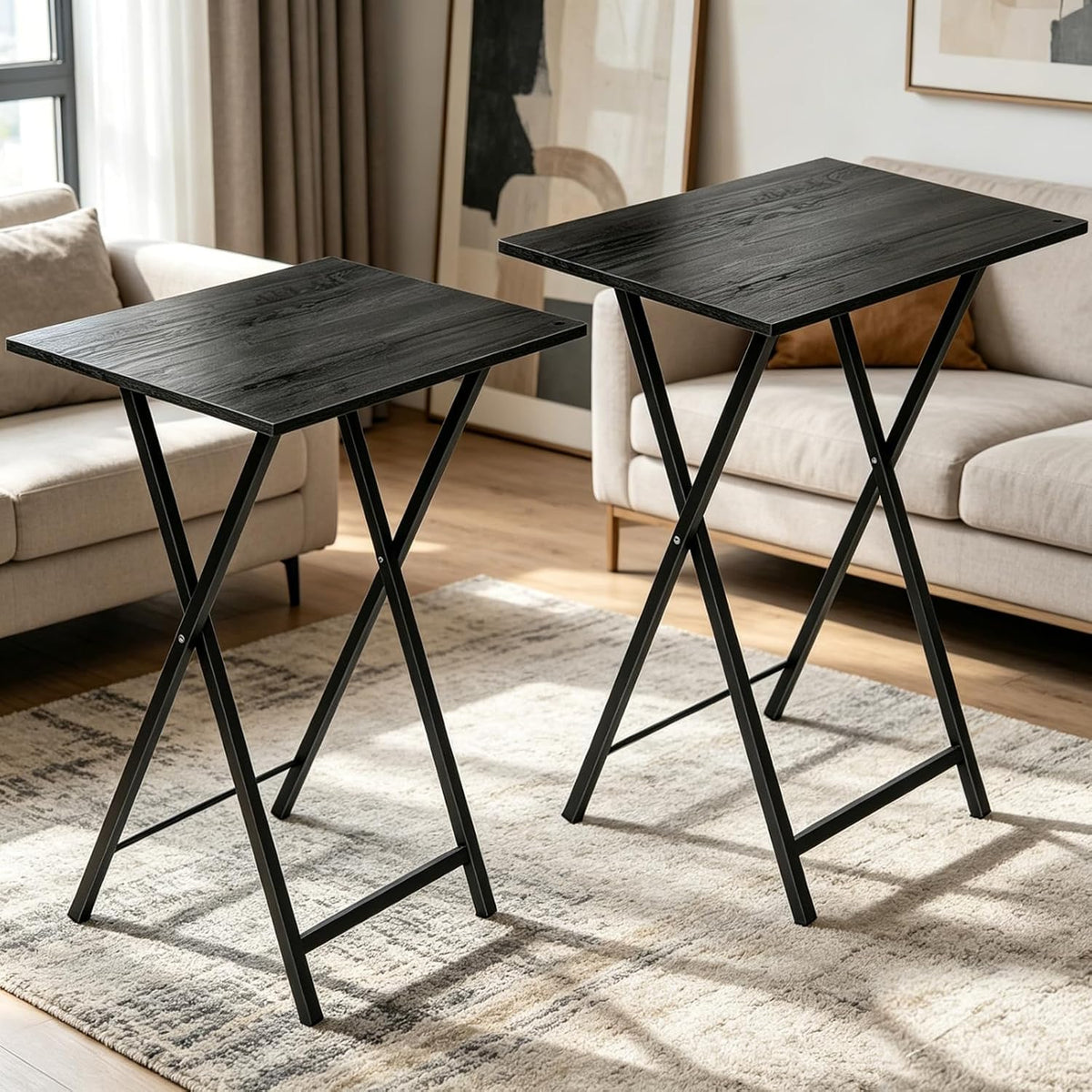 Folding TV Tray Table, Set of 2 Small Table, TV Dinner Table, Snack Tray Table Set, Portable Foldable Desk, Sofa Side Table, TV Tray Table for Couch, Living Room, Small Space