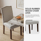 Simple Deluxe Set of 2 Upholstered Parsons Dining Chairs, Fabric Dining Room Chairs with Solid Wood Legs & Nailhead Trim, Multi-Use for Kitchen, Living Room & Bedroom, Gray