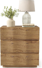 LITTLE TREE End Table with 3 Drawers, Fluted Nightstand, Farmhouse Bedside Table, Wood Nightstand, Small Bedroom Dresser, Rustic Wood End Table with Storage for Living Room, Bedroom, Closet, Natural