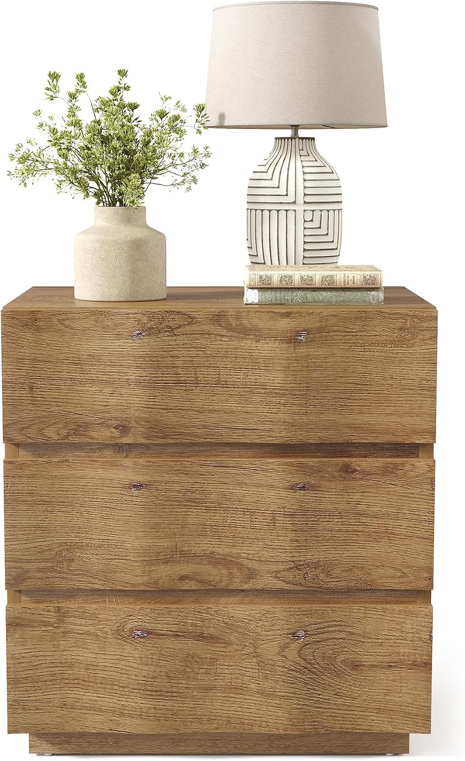 LITTLE TREE End Table with 3 Drawers, Fluted Nightstand, Farmhouse Bedside Table, Wood Nightstand, Small Bedroom Dresser, Rustic Wood End Table with Storage for Living Room, Bedroom, Closet, Natural