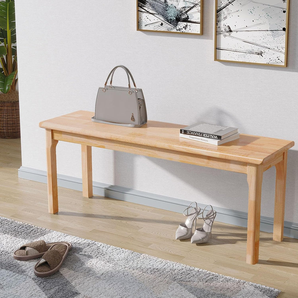 100% Solid Oak Wood Dining Bench Entryway Bench Midcentury End of Bed Bench, Outdoor Bench,Rustic Home Décor Furniture Natural Wooden Slab Bench for Bedroom Household Dining Table (Natural)
