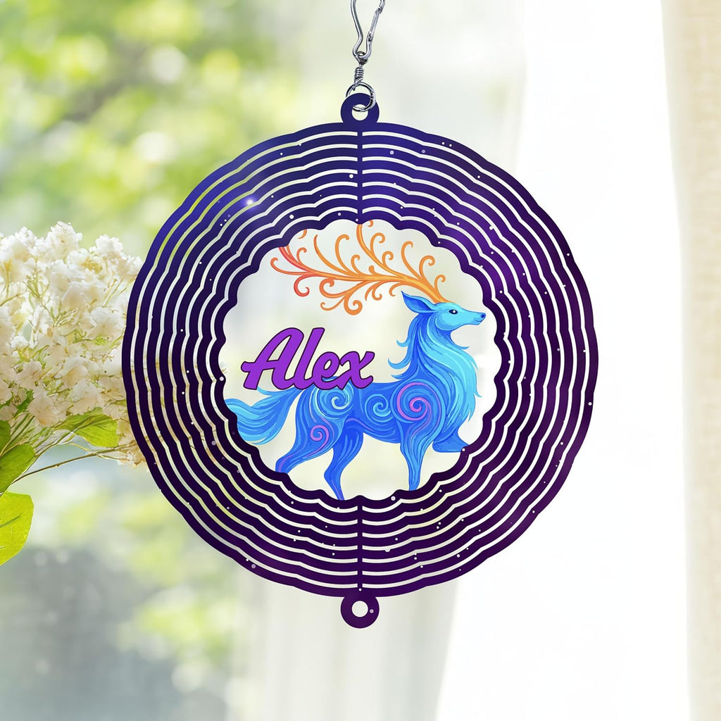 Personalized Elk Wind Spinner 3D Stainless Steel, Elk Garden Spinner Hanging Outdoor Decor, Wind Spinners Outdoor, Custom Gift for Grandmother, Mom, Wife