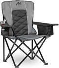 Oversized Padded Camping Chair, Heavy Duty Steel Frame, 450 lb Capacity, Folding Camp Chair with 6-Can Cooler, Carry Bag for Outdoor Camping, Beach, Hiking(Gray & Black)