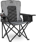 Oversized Padded Camping Chair, Heavy Duty Steel Frame, 450 lb Capacity, Folding Camp Chair with 6-Can Cooler, Carry Bag for Outdoor Camping, Beach, Hiking(Gray & Black)