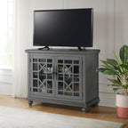 Martin Svensson Home Elegant Small Spaces Accent Cabinet, Gray | Solid Wood, Glass Doors, Vintage Sideboard, Small TV Stand for Living Room or Entryway, Turned Bun Feet, Adjustable Shelf