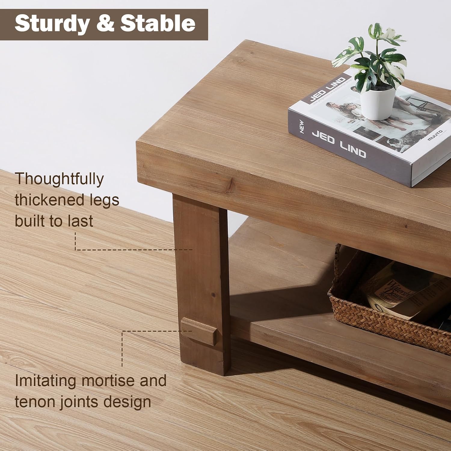 HOKYHOKY 51.2" Long Solid Wood Bench Farmhouse Entryway Bench, End of Bed Storage Benches Narrow Seat Accent Benches for Indoor, Entryway, Dining Room, Living Room, Bedroom and Hallway, Natural