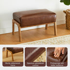 Glitzhome Rectangle Ottoman Bench, Modern Coffee Leatherette Footstool with Walnut Rubberwood Legs for Living Room, Bedroom